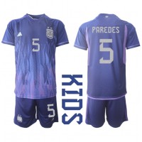 Argentinien Leandro Paredes #5 Fußballbekleidung Auswärtstrikot Kinder WM 2022 Kurzarm (+ kurze hosen)